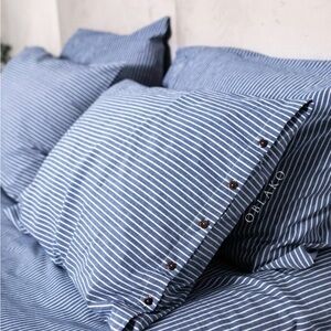 Blue Striped Washed Cotton Bedding Set